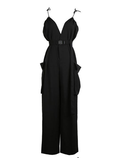 Spaghetti-neck Big Pocket Jumpsuits