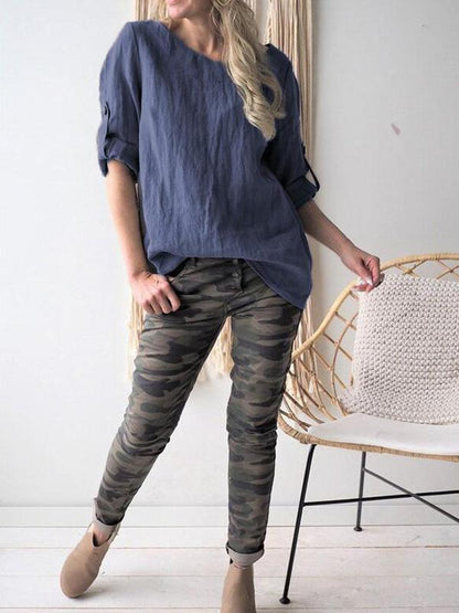 Short Sleeves Solid Color Blouses&shirts Tops
