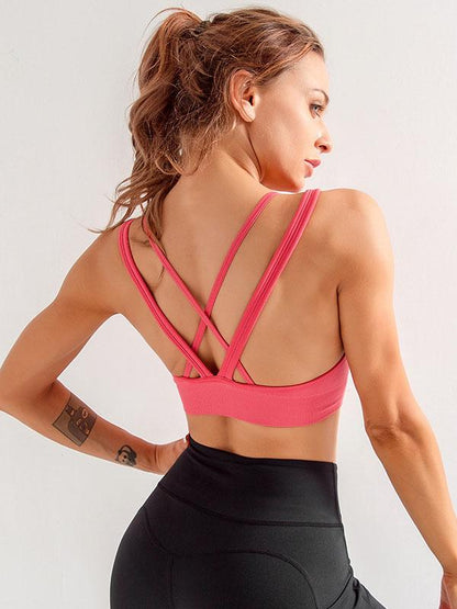 Solid Wrap Backless Sports Bra