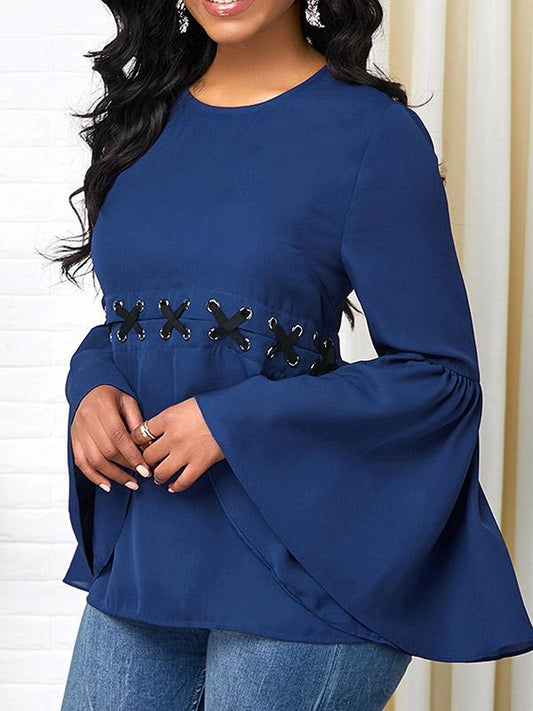 Vintage Bandage Flared Sleeves Blouses&Shirts Tops