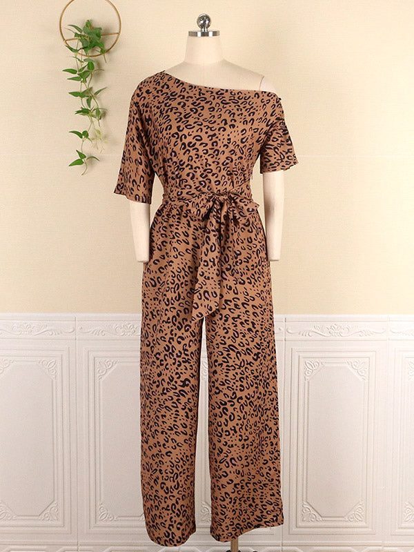 Original Leopard Tied Round-Neck Sloping Shoulder Jumpsuits