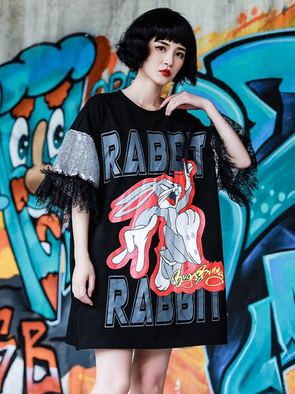 Leisure Cartoon Print Split-Joint Shirt Dress
