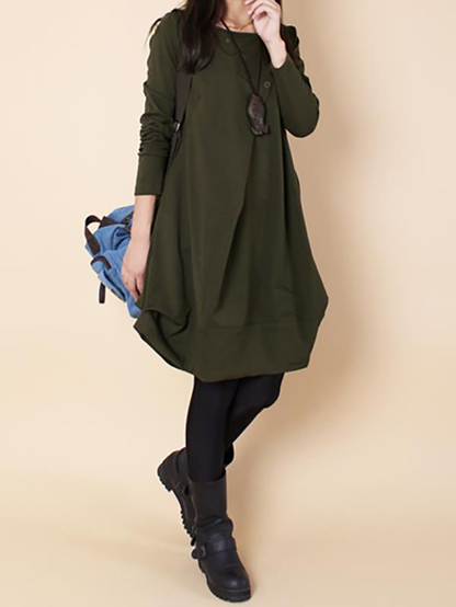 Plus size Loose Ruffled Round-neck Short Dress