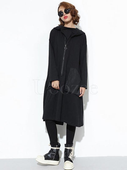 Loose Zipper Split-joint Hoodie Shirt Dress