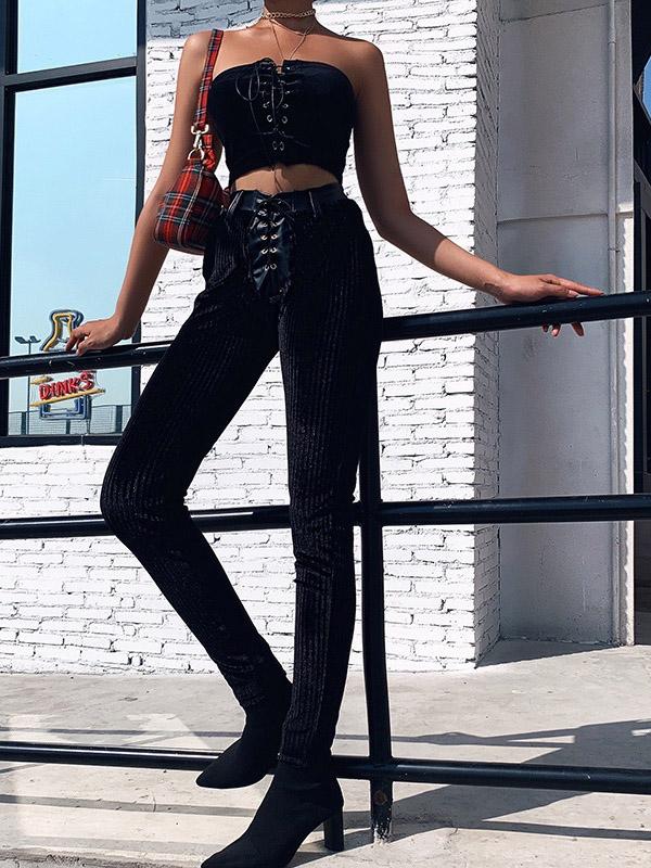 Solid Wrap Split-Joint PU Casual Pants Bottoms