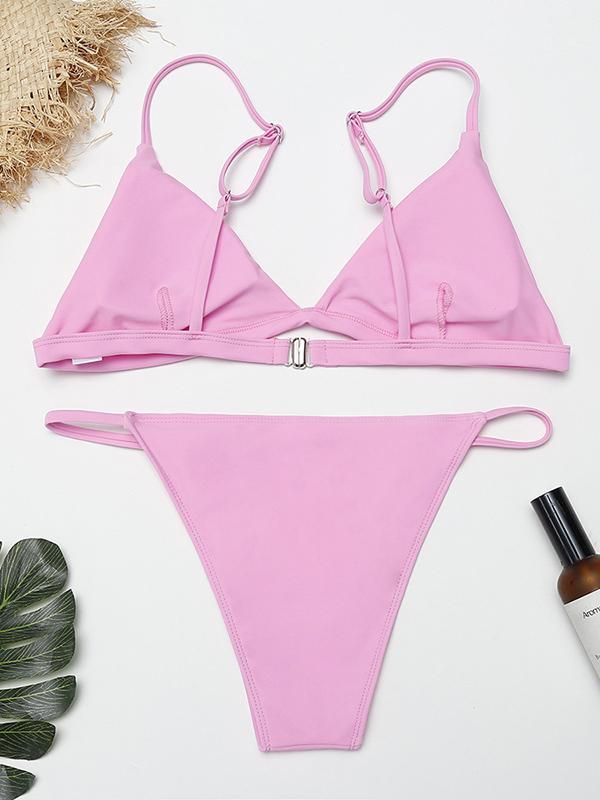 Plain Pink Triangle Bikini Set