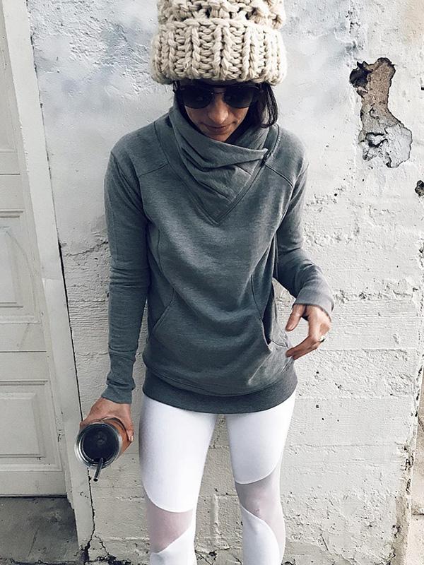 Solid Color High-neck Blouses&Shirts Top