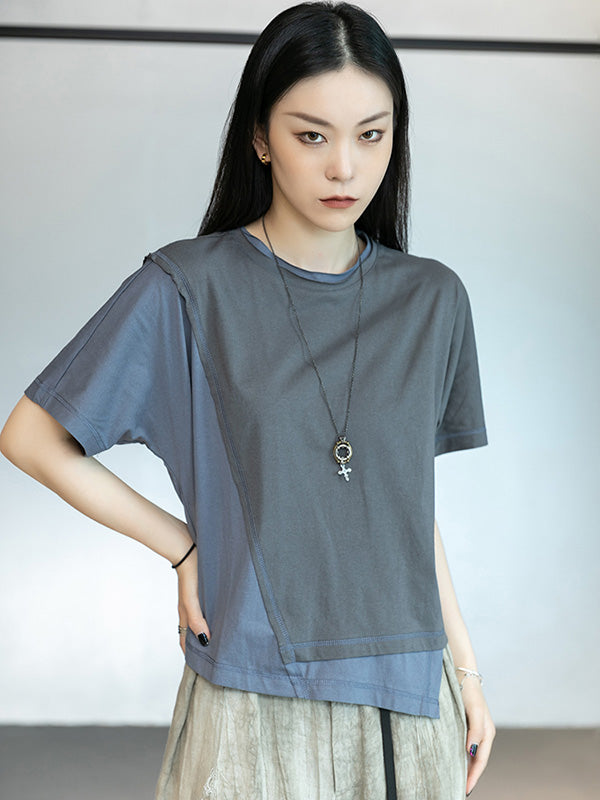Original Split-Joint Split-Back Asymmetric Round-Neck T-Shirt