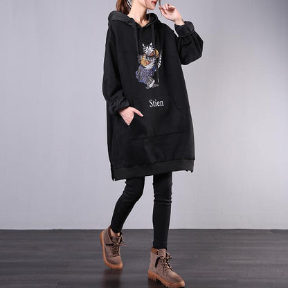 Buykud Cartoon Cat Casual Loose Comfortable Hooded Dress