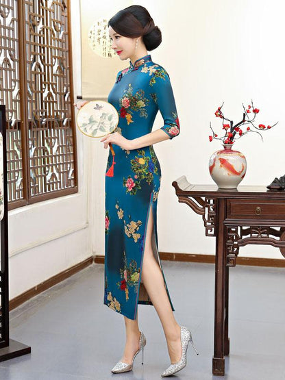 National Flower Printed Long Cheongsam