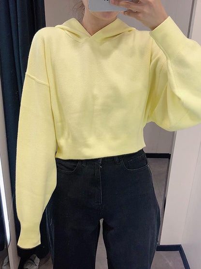 Loose Solid Lantern Sleeves Hoodies