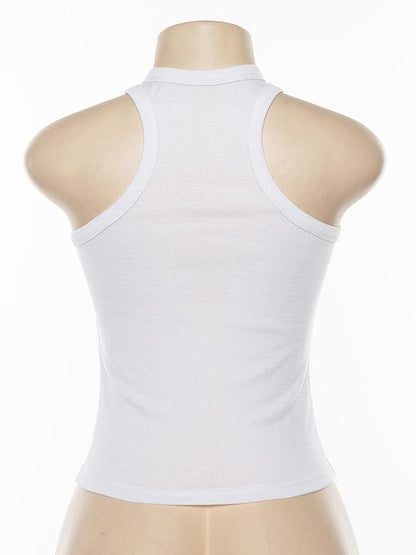 Embroidered Wrap Round-neck Sleeveless Vset Top