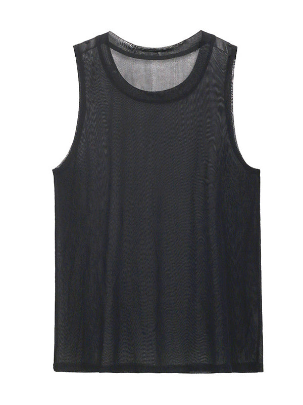 Cool Girl Black&White See-Through Round-Neck Vest Top