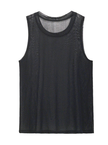 Cool Girl Black&White See-Through Round-Neck Vest Top