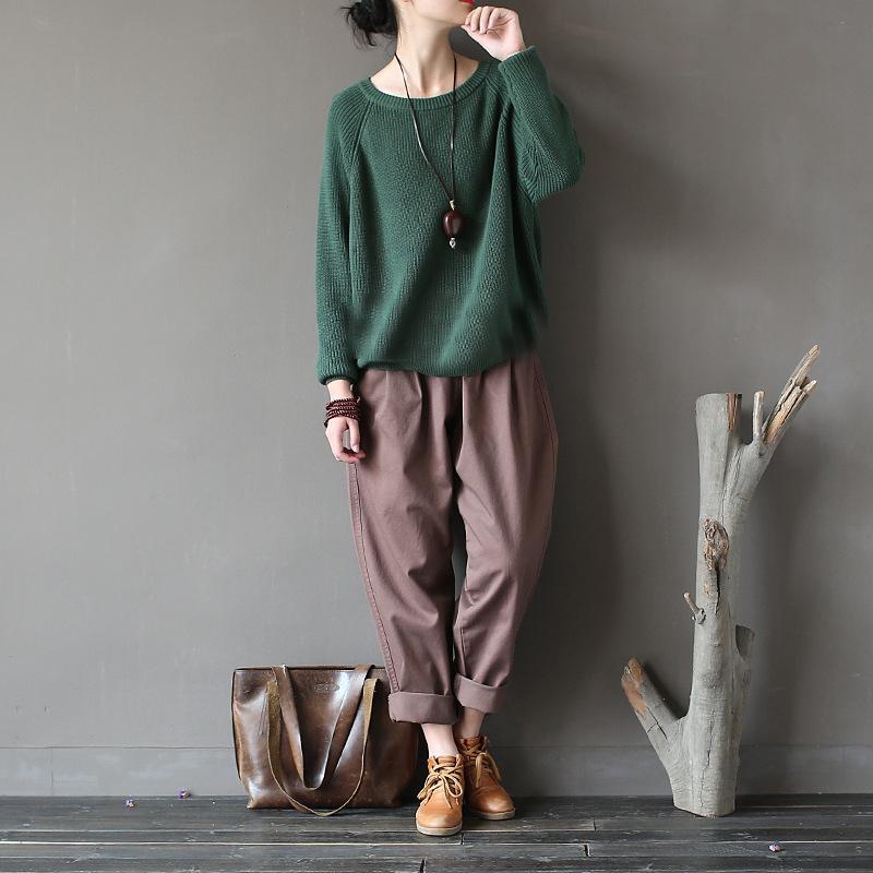 Autumn Basic Cotton Solid Loose Short Women Sweater
