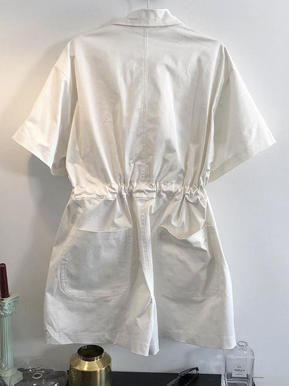 Vintage Simple Tooling Solid Wide Leg Shortts Rompers