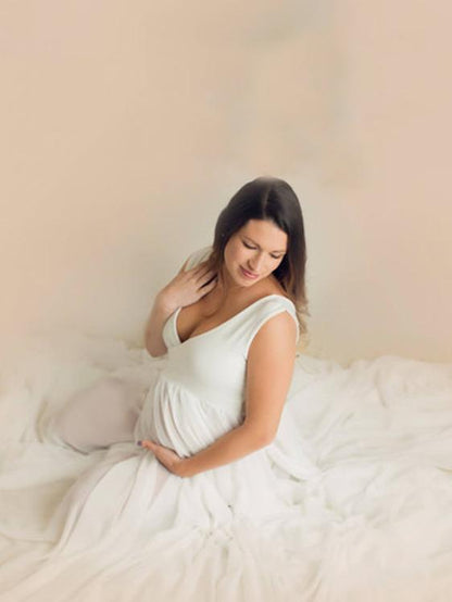 Maternity V-neck Chiffon Maxi Dress