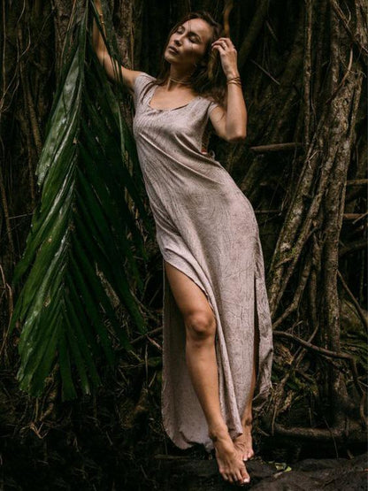 Rubber Band Split-joint Sleeveless Maxi Dress