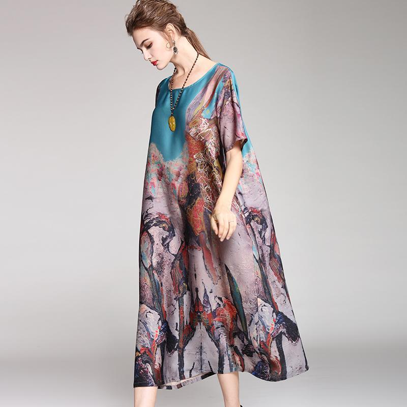 Elegant Lady Print Loose Summer Dress