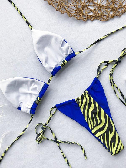 Lace Up Contrast Scrunch Bikini Set