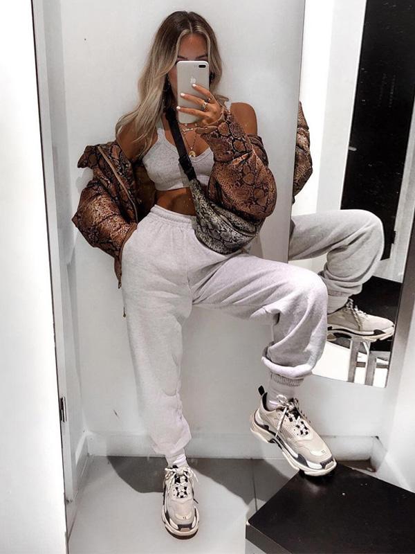 Simple Solid Color Athletic Pants