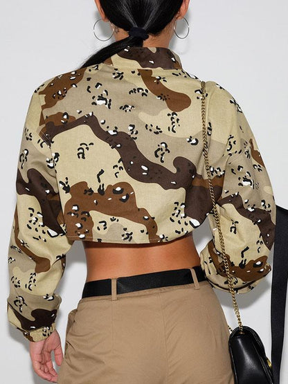 Camo Cropped Zipper Jacket