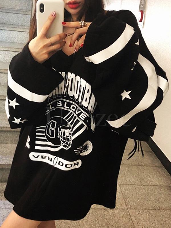 Loose Printed V-neck Sweatshirt