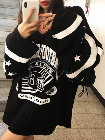 Loose Printed V-neck Sweatshirt