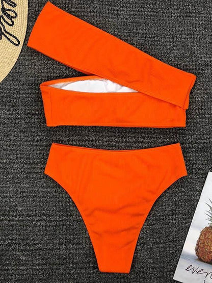 Cropped Solid One Shoulder Empire Bikinis Swimwear