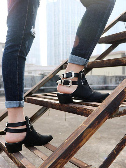 Fashion Double Buckle Pointed Shoes