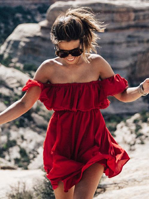 Lace Flounces Off-Shoulder Mini Dress