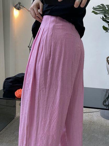 Simple Solid Color High Waisted Wide Leg Pants