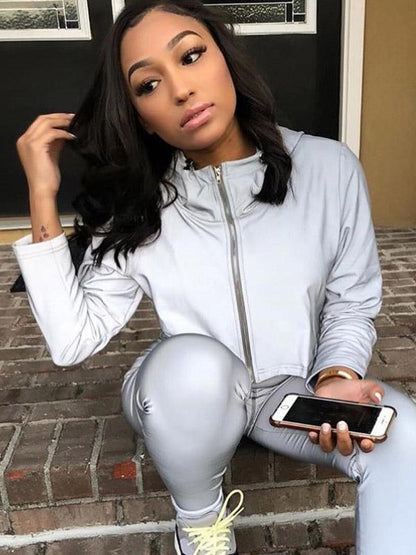 Hooded Cropped Long Sleeve Sport Jacket