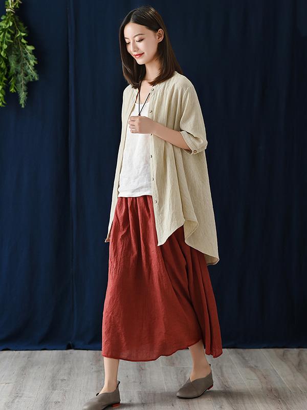 Vintage Irregularity Solid Blouses&Shirts Tops