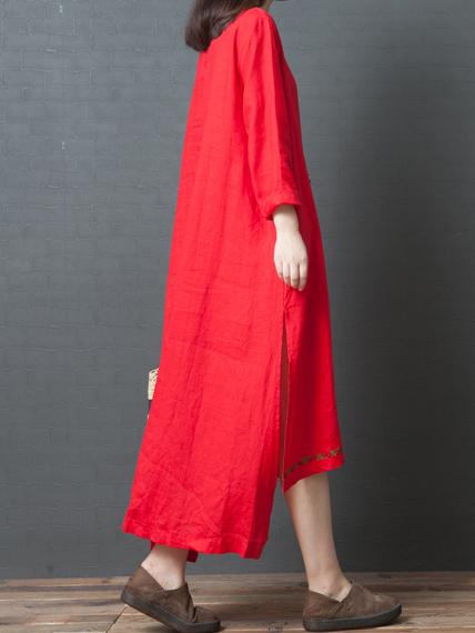 Solid Round-neck Loose Long Dress