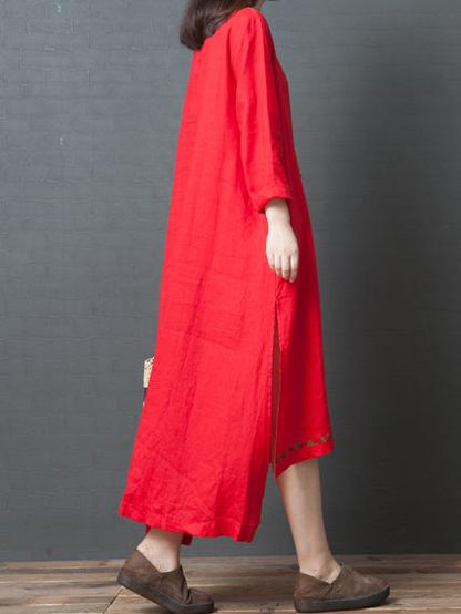 Solid Round-neck Loose Long Dress
