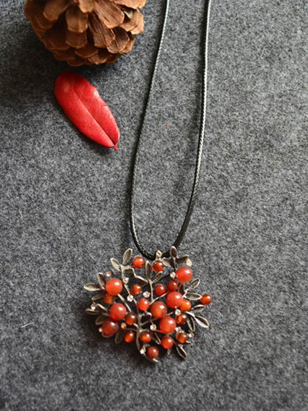 Red Colored Stone With Branch Necklace