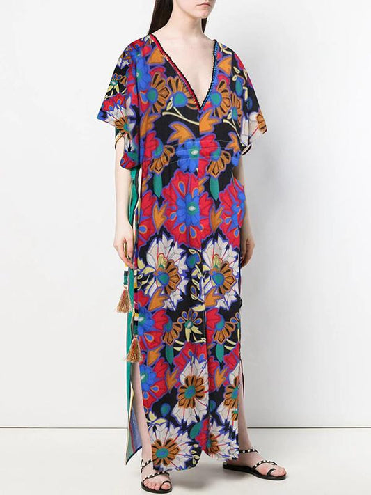Tasseled Decoration Floral Kaftans Dress