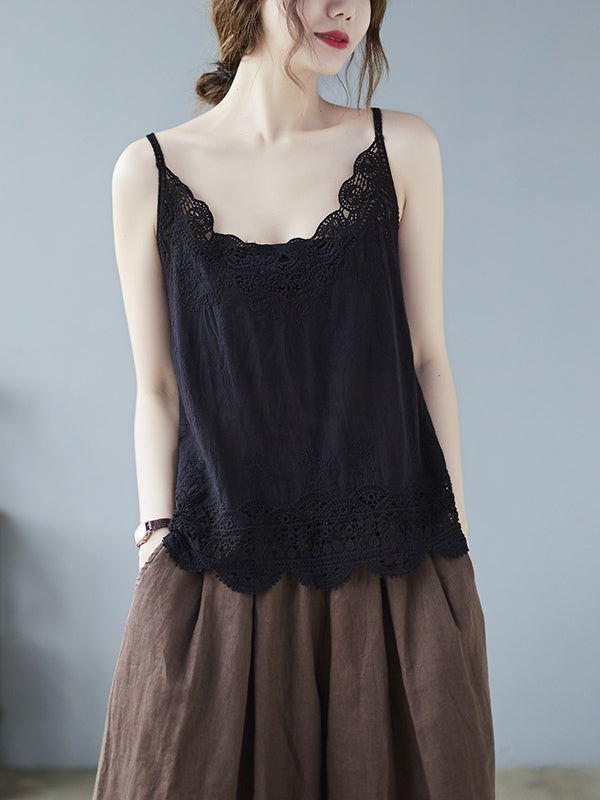 Original Solid Sleeveless Lace&Hollow V-Neck Vest
