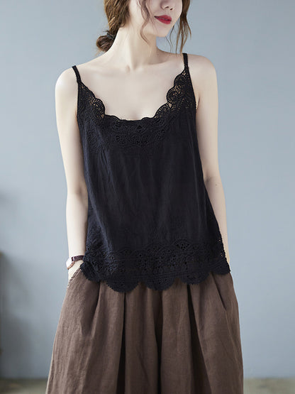 Original Solid Sleeveless Lace&Hollow V-Neck Vest