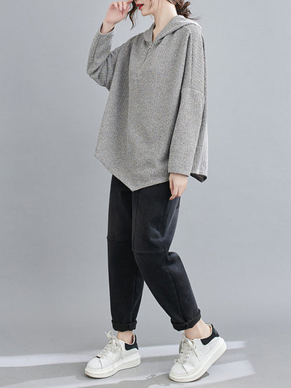 Urban Solid Color Knitting Batwing Sleeves Hoodies Top