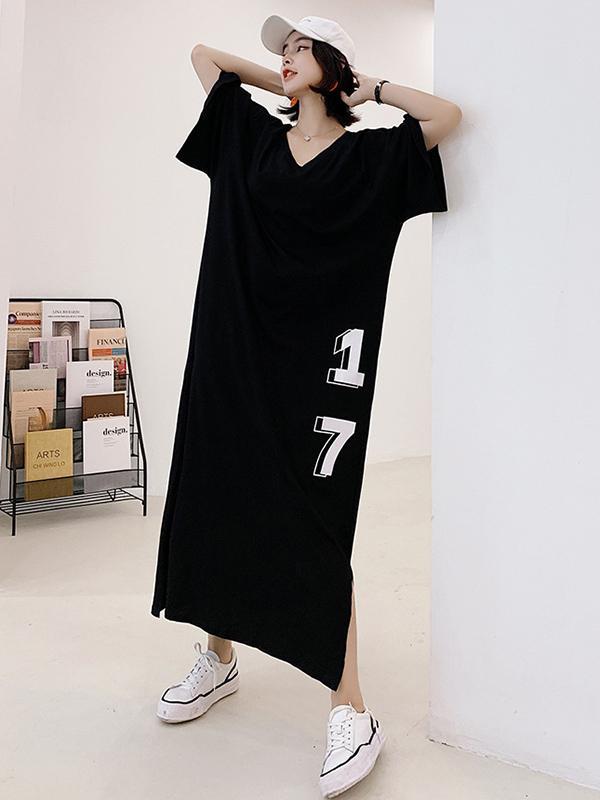 Original Letter Printed Split-Side Dress