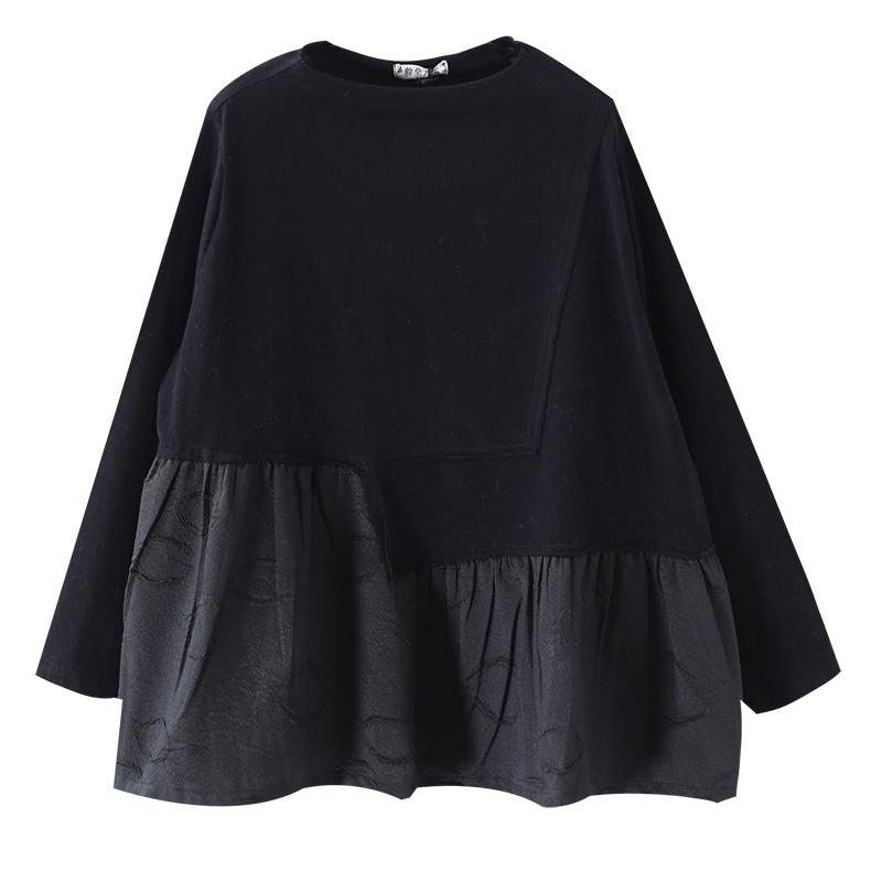 Buykud Casual Pleated Spliced Long Sleeve Sweatshirt