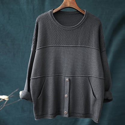 Round Neck Solid Color Knitted Shirt