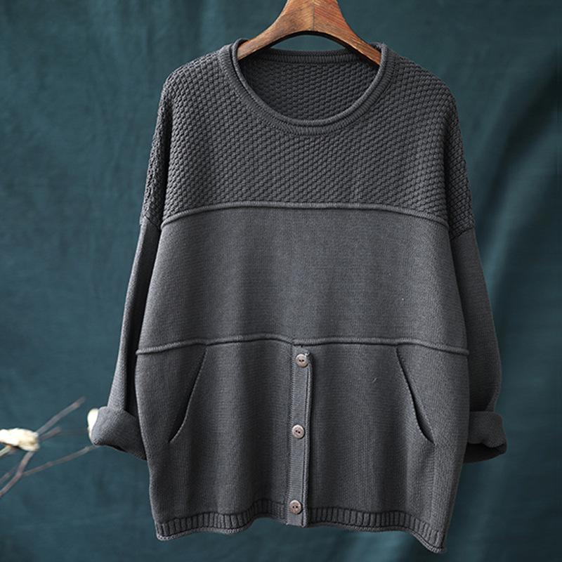 Buykud Round Neck Solid Color Knitted Shirt