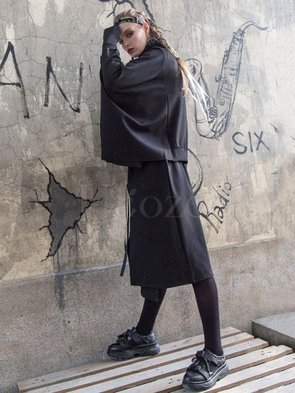 Black Batwing Sleeves High-neck Split-joint Sweatshirt