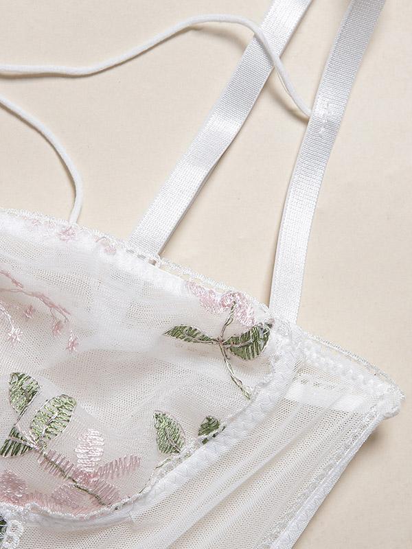 Sexy Bandage Embroidered Split-Joint Bodysuit Lingerie