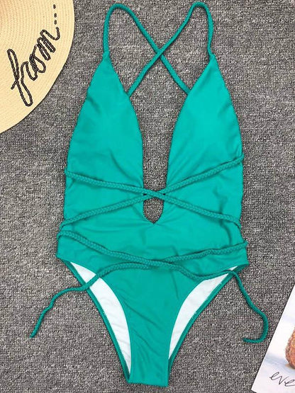 Solid Backless One-Piece Swimsuit