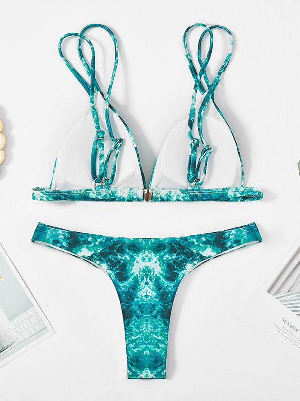 Ocean-Printed Bikini Swimsuit