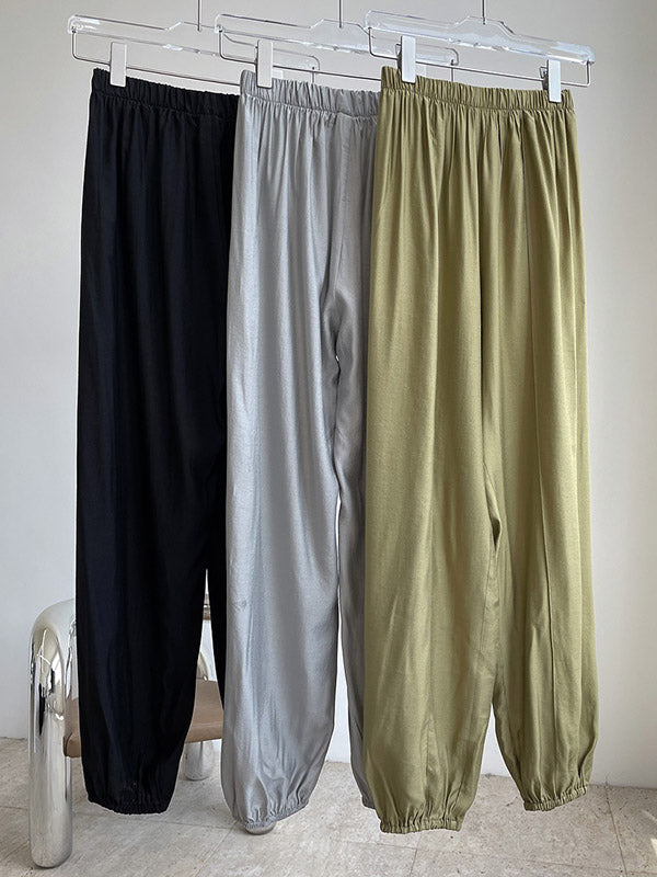Casual Loose Pleated Elastics High Waisted Pants